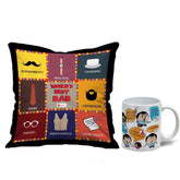 Gifts for Dad- Printed Multicolor Poly Satin Cushion and Ceramic Coffee Mug